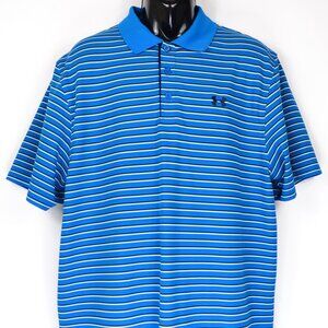 Under Armour Men's Size XXL Blue & Black Stripe Dri Fit Athletic Polo Shirt NWOT